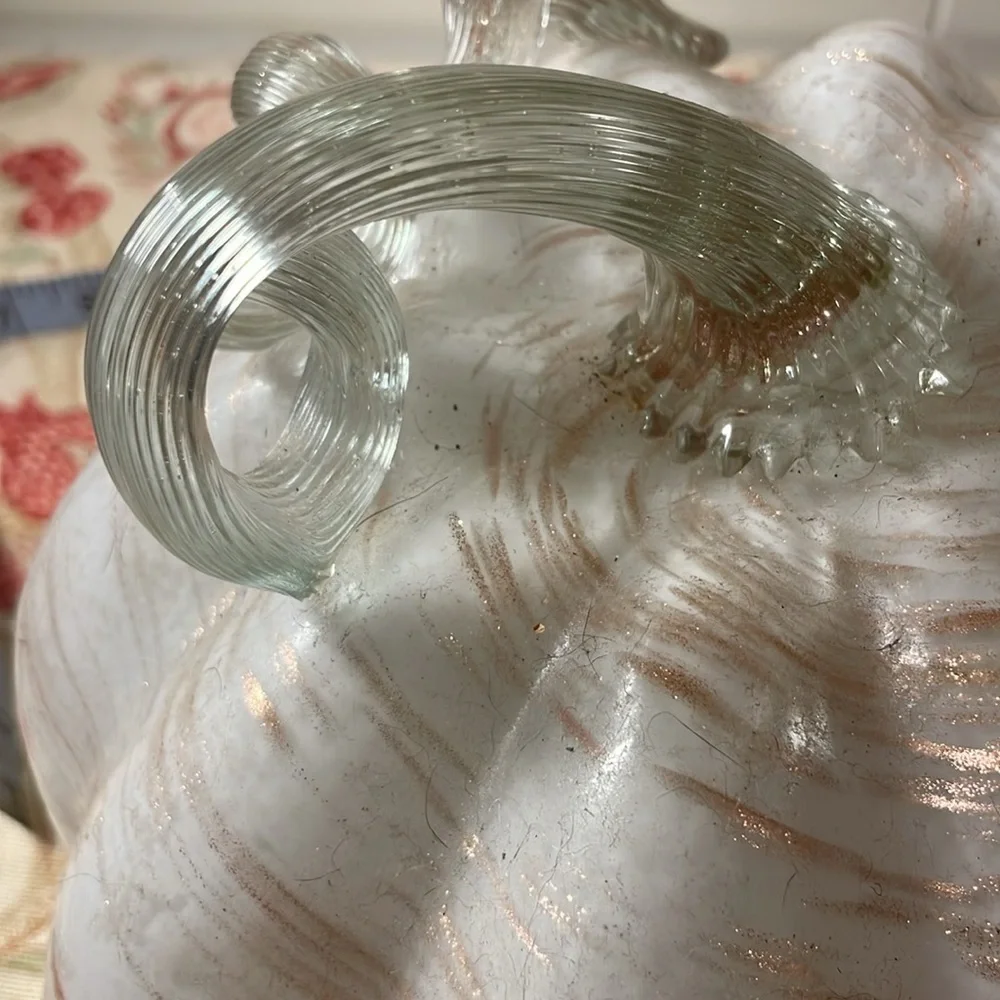 Elegant White Glass Striated Metallic Copper Pumpkin Fall Decor